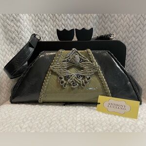 Anthony Luciano Ornate Gray and Sage Leather Custom Shoulder Bag Vintage.